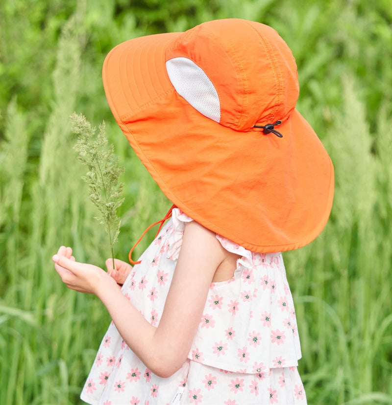 Connectyle Kids Large Brim UV Protection Sun Hat with Neck Flap Mesh Fishing Cap (Orange) - Image 4